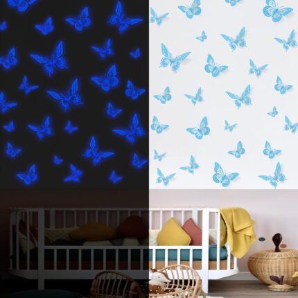 SAOROPEB Glow in The Dark 3D Butterfly 24 Pcs 3 Sizes, Luminous Butterfly Stickers for Ceiling or Wall