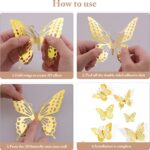 SAOROPEB 3D Butterfly Wall Decor 48 Pcs 4 Styles 3 Sizes, Gold Butterfly Decorations - Image 7