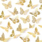 SAOROPEB 3D Butterfly Wall Decor 48 Pcs 4 Styles 3 Sizes, Gold Butterfly Decorations